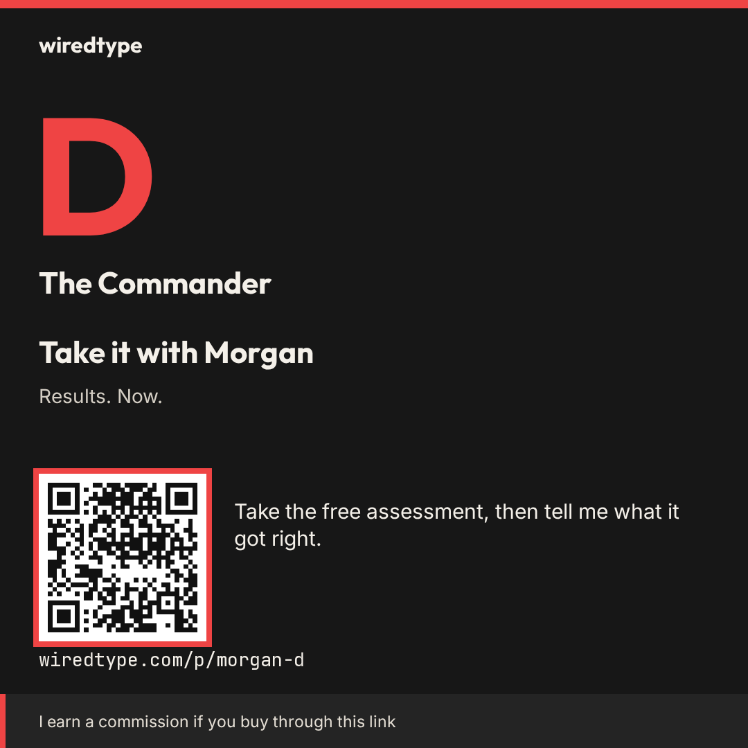 Example Instagram assessment card for a D partner, with a QR code and commission disclosure