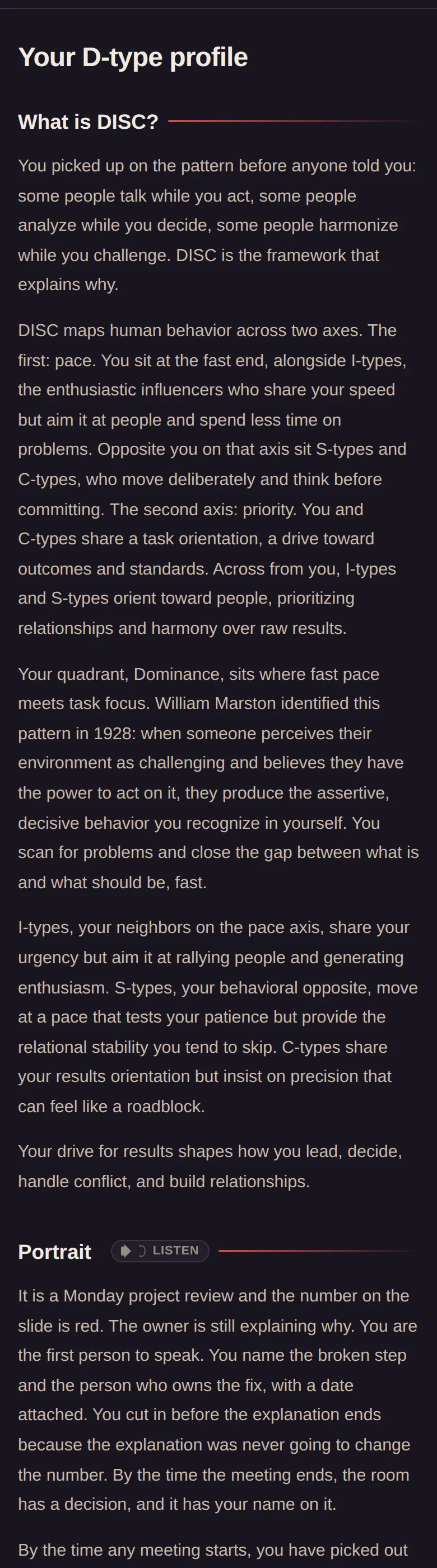 Essentials web report for a D reader named Jordan on a phone, the top of the Profile section