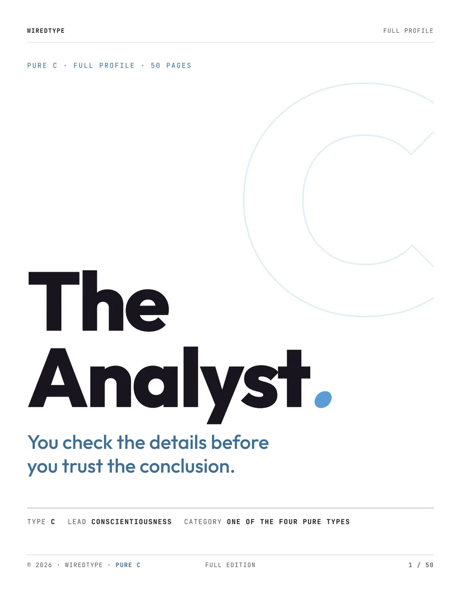 Full Profile print PDF for a C reader (Conscientiousness), the cover