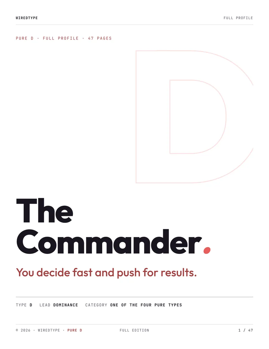 Full Profile print PDF for a D reader (Dominance), the cover