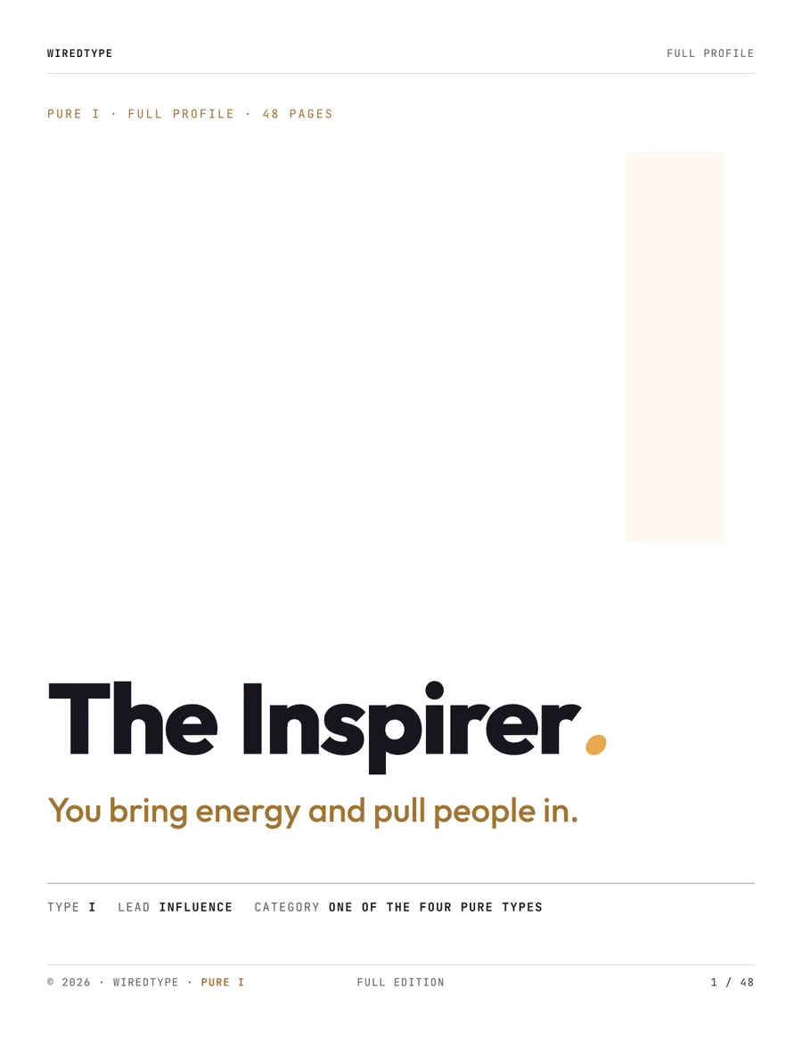 Full Profile print PDF for a I reader (Influence), the cover